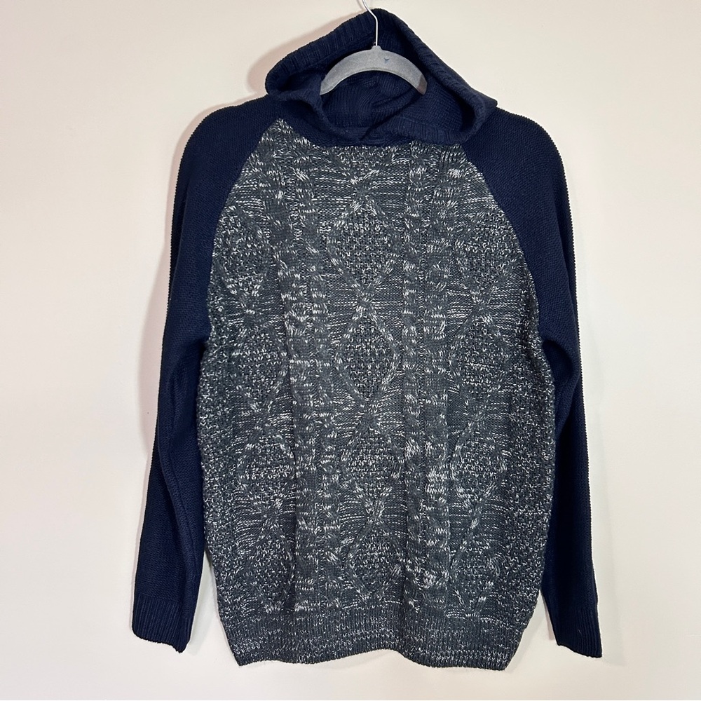 Sovereign Code Blue Knit Hooded Sweater – Cable Pattern Front, Long Sleeve
